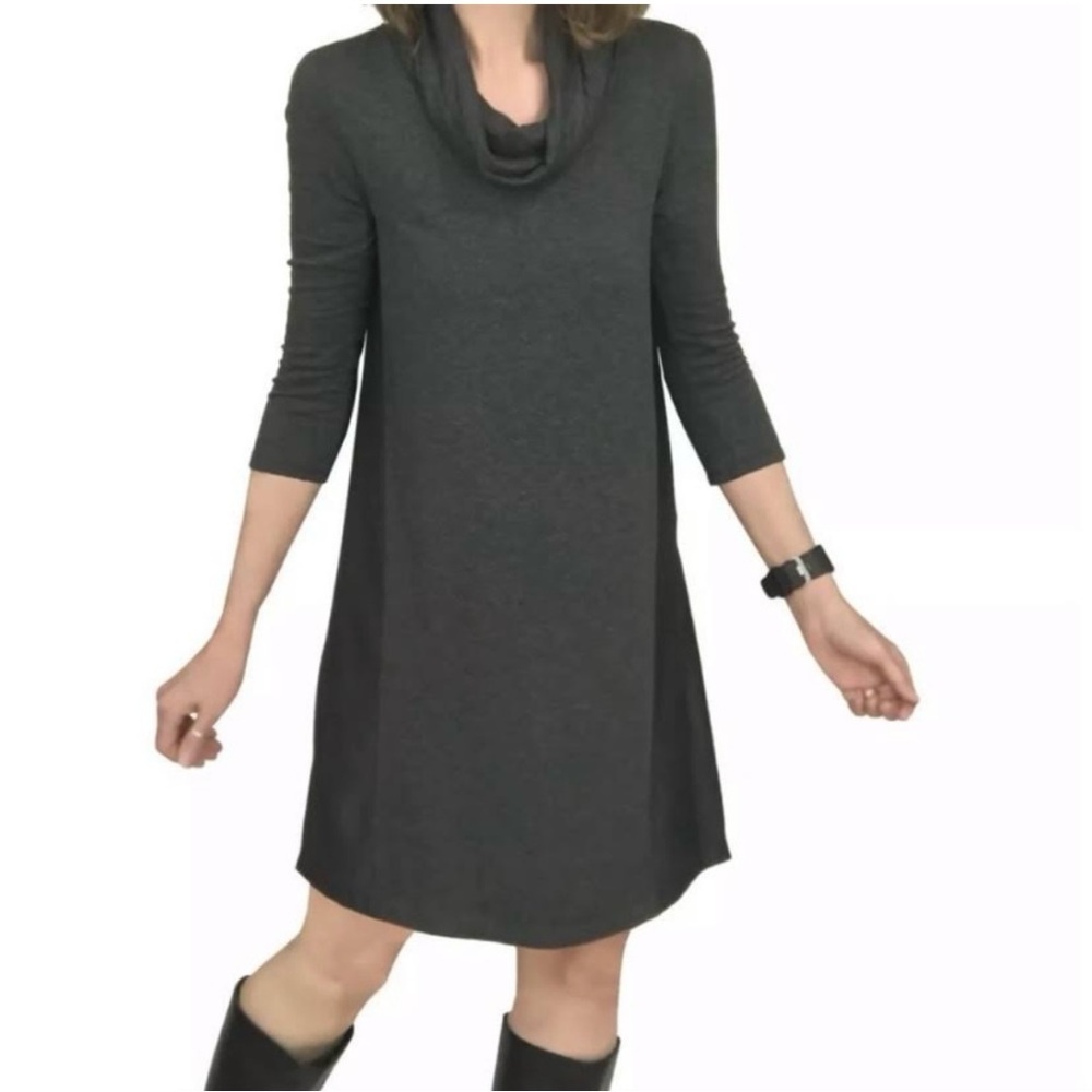 Anthropologie Saturday Sunday black cowl neck mixed media swing dress size XS